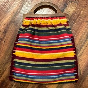 Abercrombie striped wooden handle handbag